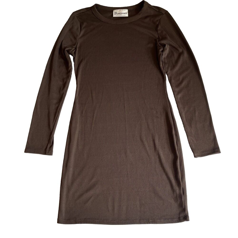 Bodycon Mini Dress Womens M Brown Pullover Long Sleeve Ribbed Knit Fall Party